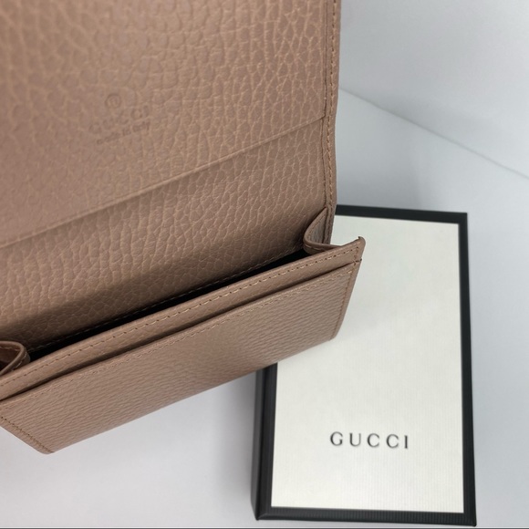 *NEW* Gucci Beige Grained Calfskin Leather GG Marmont Card Case - Picture 4 of 11